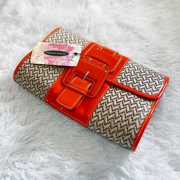 Chinese Laundry Orange & Tan Clutch Bag NWT - Picture 2 of 6